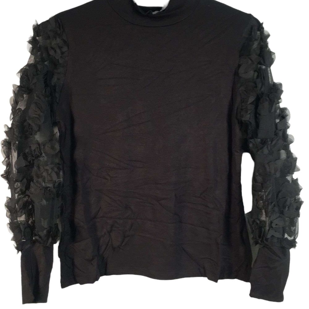 NWOT AQE Fashion Lightweight Stretch Knit Mesh Floral Ruffle Long Sleeve sz M